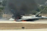 Fighter jet crash lands at Zakynthos Airport in Greece and bursts into flames