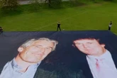 Giant '50ft' photo of Trump and Epstein unfurled just days before President's visit