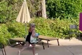 Moment UK tourists sprint for sunbeds at Spainish hotel pool