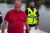 Moment knife thug tried to escape from police by diving into river but got caught out