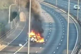 M6 traffic halted as car bursts into flames after crash