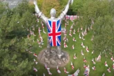 The Midland traffic island crammed with flags including huge one off 40ft statue