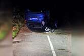 Lucky escape after car overturns on Midlands country road