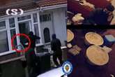 Moment Birmingham gang carrying machetes and shotgun raid drugs rival group's property