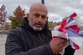 Ex-soldier takes down flags and gives them to charity shops