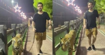 Filho de Faustão aparece passeando com tigre, e web brinca: 'Andar mais que tenso'