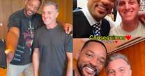 Will Smith derruba celular de Luciano Huck ao recriar foto e diz que vai comprar um novo; veja vídeo