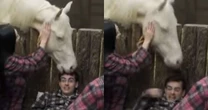 A Fazenda: VÍDEO! Cavalo morde a cabeça de Dudu Camargo e jornalista se desespera