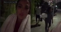 Sem água, Gracyanne invade academia de roupão e leva a família inteira pra tomar banho
