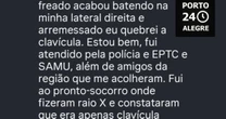 Vereador quebra a clavícula após ser atropelado em Porto Alegre