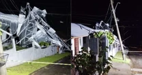 Temporal em SC deixa ponte submersa, ruas alagadas e casa sem telhado
