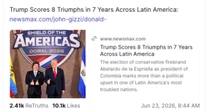 Trump reposta artigo que chama eleições brasileiras de 'próximo teste' para sua influência