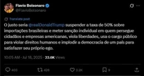 Flávio Bolsonaro diz ter se arrependido de postagem pedindo para Trump 'meter' sanção individual