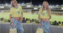 Esposa de Endrick, Gabriely Miranda usa bolsa de mais de R$ 86 mil em amistoso da Seleção