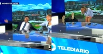 Apresentador cai da cadeira ao vivo em telejornal e deixa colega desesperada