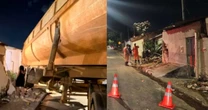 Desgovernado, caminhão de Amado Batista desce rua de ré e atinge imóveis em Goiânia