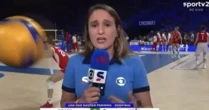 Repórter da Globo quase leva bolada ao vivo durante jogo de vôlei: 'Só o ventinho'