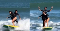 Gabriel Medina dá aula particular de surfe para a nova namorada, ex de Zé Felipe