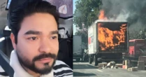 Yudi Tamashiro se desespera ao ver caminhão pegando fogo em São Paulo: 'Medo de explodir