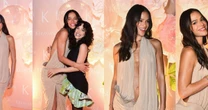 Bege nada básico! Bruna Marquezine usa vestido longo com decote profundo e fenda poderosa em noite com Manu Gavassi