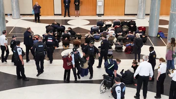 Dozens of protesters shut down part of Parliament House