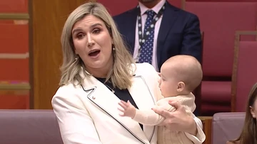 Senator upstaged by adorable sidekick in maiden speech