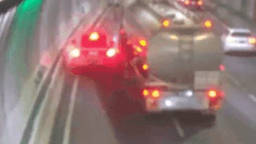 Driver escapes after SUV crushed by fuel tanker against tunnel wall