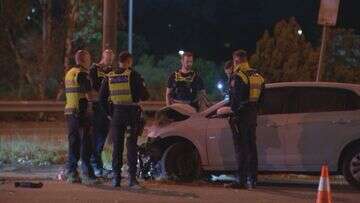 Search under way after allegedly stolen car crashes into pole in Melbourne