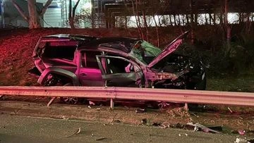 Dog thrown from police car in Melbourne freeway crash