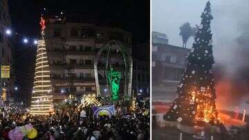 Christians protest in Syrian capital after burning of Christmas tree