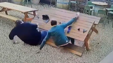 Lifelong mates find online fame for hilarious pub fall