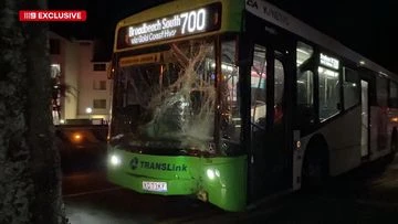 Suspects on the run as bus crashes after being pelted with rocks