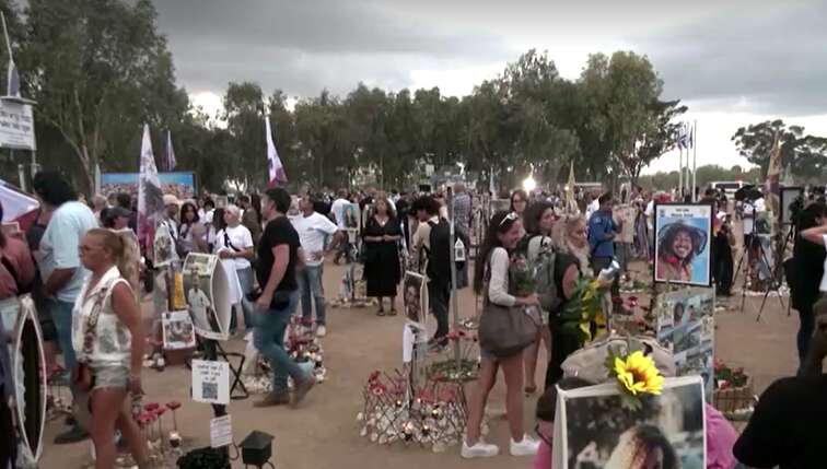 Tributes at festival site one year on from October 7 Israel attacks