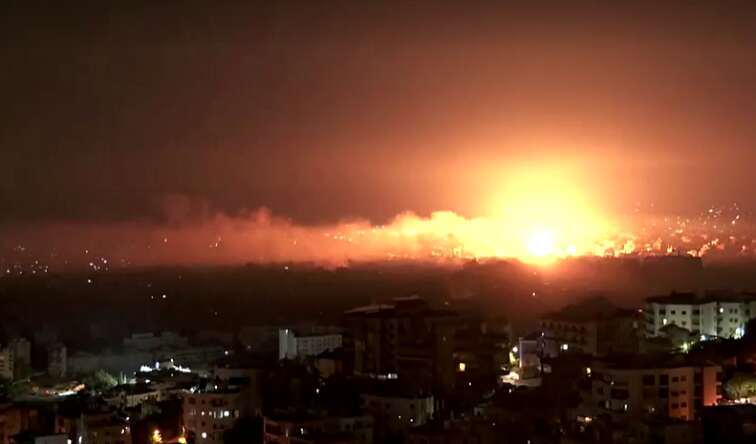 Explosion lights up the sky as strike hits Beirut’s southern suburbs