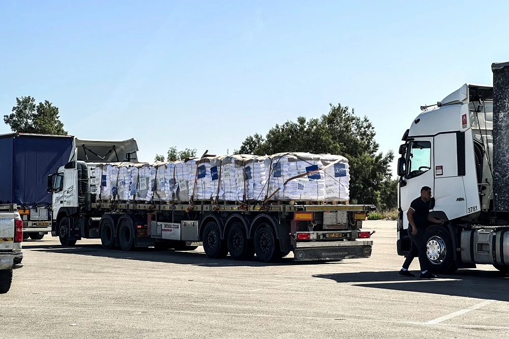 Trucks carrying Gaza aid seen near Kerem Shalom border crossing