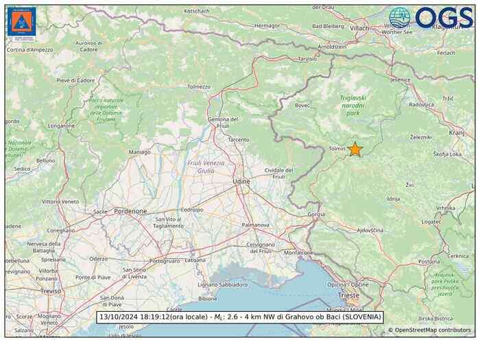 Terremoto magnitudo 2.6 in Slovenia, a 16 km da confine Italia