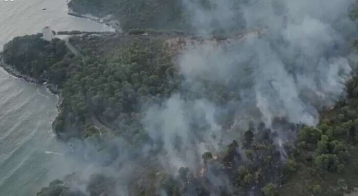 Vasto incendio in bosco a Baia san Felice a Vieste, sul Gargano