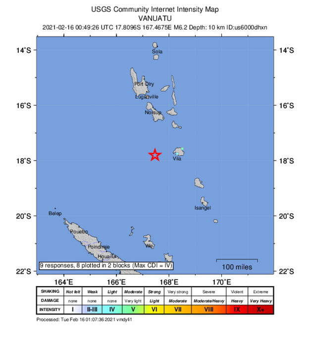 Terremoto di magnitudo 6.3 vicino all'arcipelago di Vanuatu