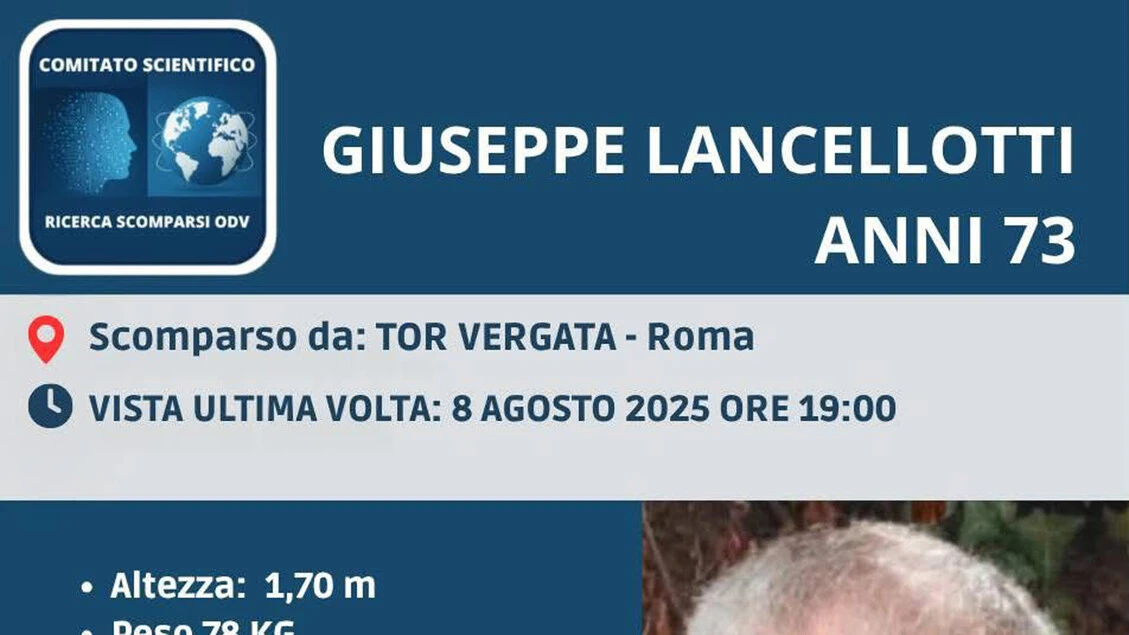Uomo di 73 anni scomparso da 2 giorni a Roma