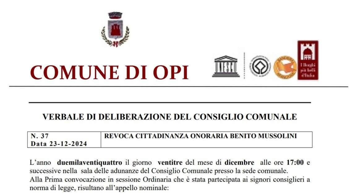 Comune abruzzese revoca cittadinanza onoraria a Mussolini