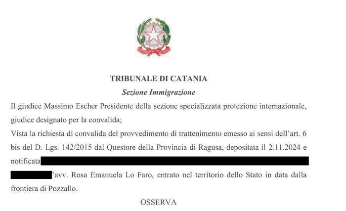 Giudice annulla trattenimento, 'Egitto non è Paese sicuro'