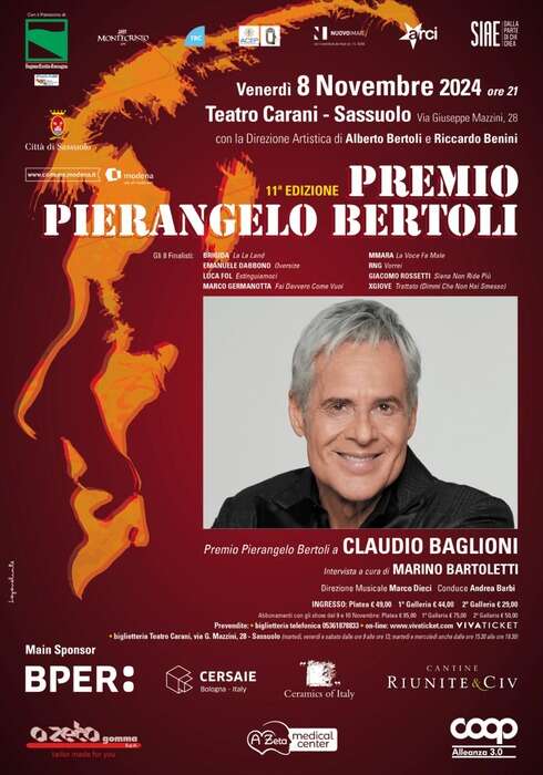 A Claudio Baglioni il Premio Pierangelo Bertoli 2024