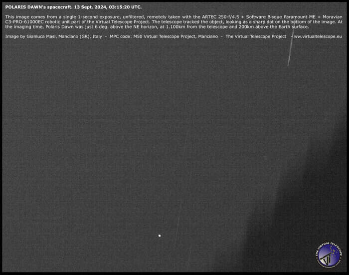 Fotografata dall’Italia la missione record Polaris Dawn