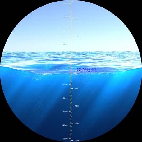 L'innalzamento del livello dei mari fra il 1993 e il 2022 (fonte: NASA's Scientific Visualization Studio)