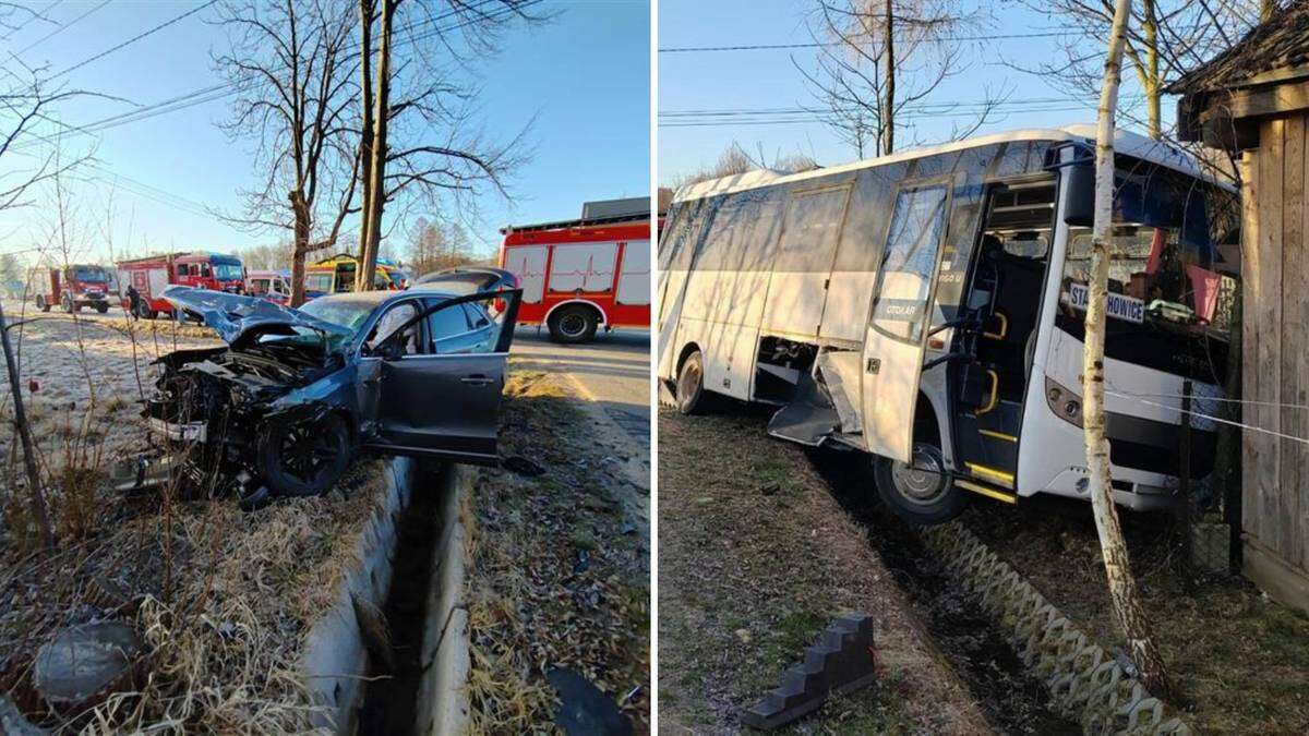 Wiózł dzieci do szkoły. Autobus zderzył się z osobówką