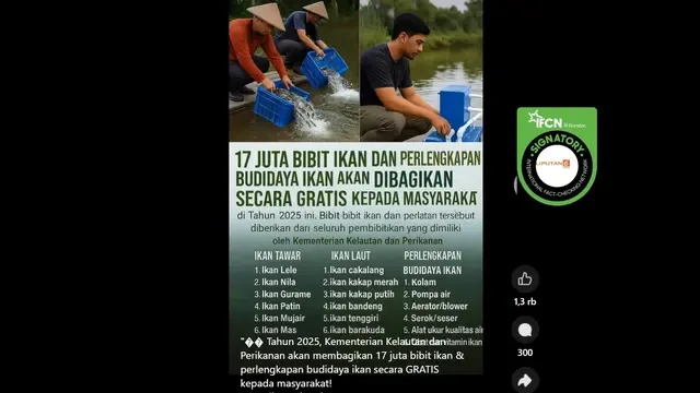 Cek Fakta: Tidak Benar Link Pendaftaran Bantuan 17 Juta Bibit Ikan Gratis dari KKP