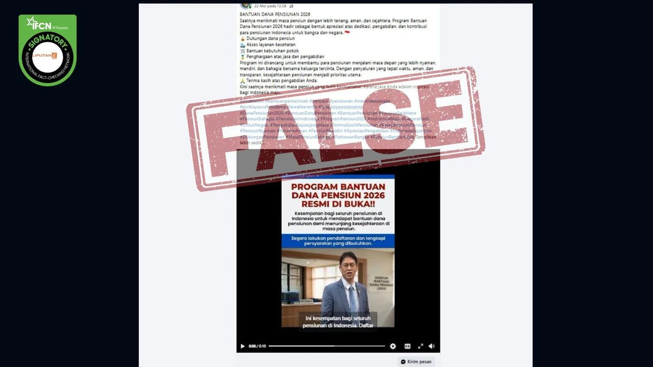 Cek Fakta: Tidak Benar Video Purbaya Umumkan Program Bantuan Dana Pensiun