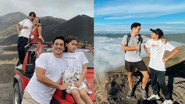 7 Momen Nana Mirdad dan Andrew White Liburan di Gunung Batur, Mendaki Bareng Anak
