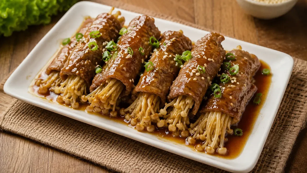 Cara Membuat Beef Enoki Roll Panggang Teflon Pakai Daging Kurban