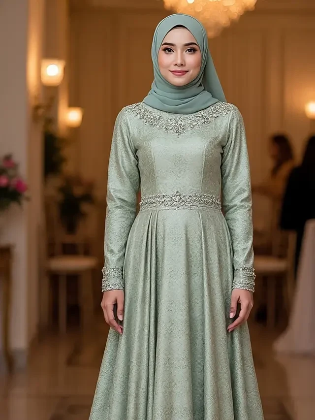 6 Pilihan Gamis Brokat Islami Warna Sage untuk Lamaran, Anggun dan Berkesan